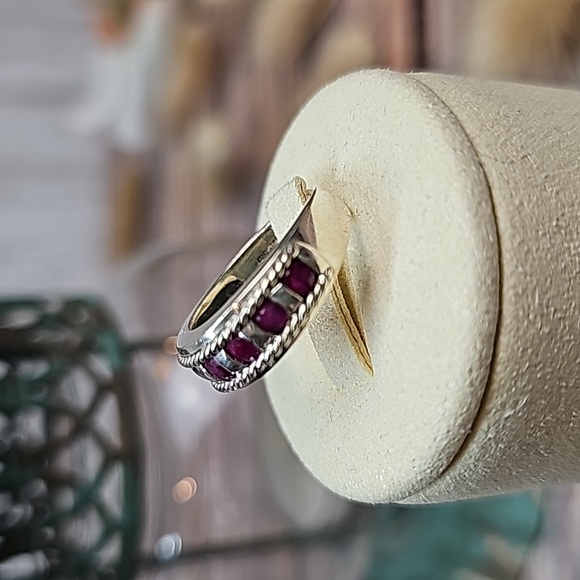 GENUINE RUBY RED BRAIDED STERLING SILVER CHANEL SET BAND - Picture 3 of 15